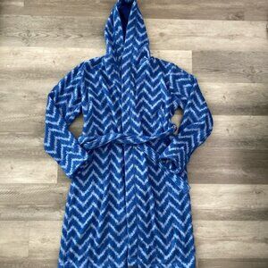 Brooklinen Robe Hooded Cotton Terry Womens XS S Blue Purple Tie Belt Pockets